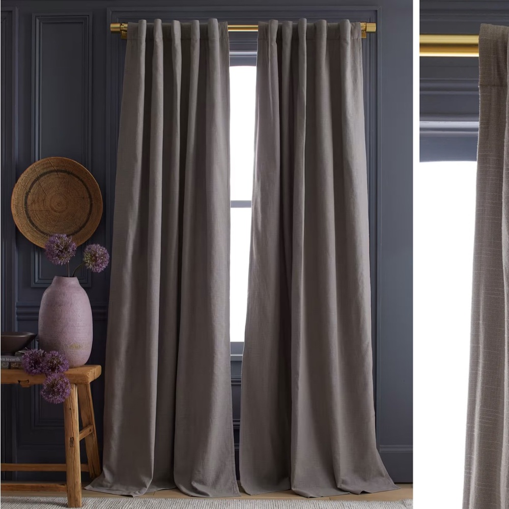 NWOT QUINCE 48x96 Cotton Slub Room Darkening Curtain Grey 5414
